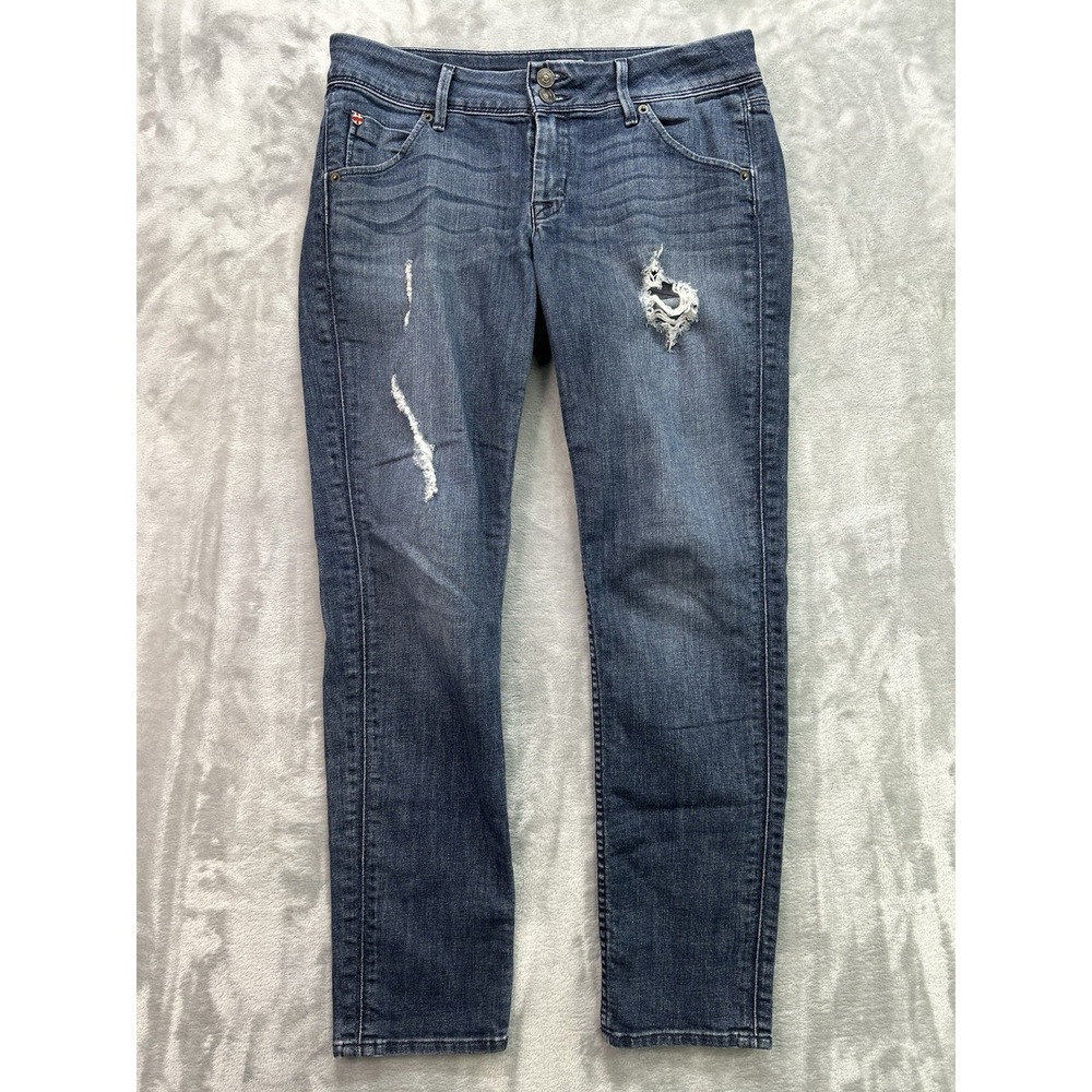 Hudson Womens Sz 27 Blue Jean Collin Flap Skinny Low Rise Distressed Denim Beach